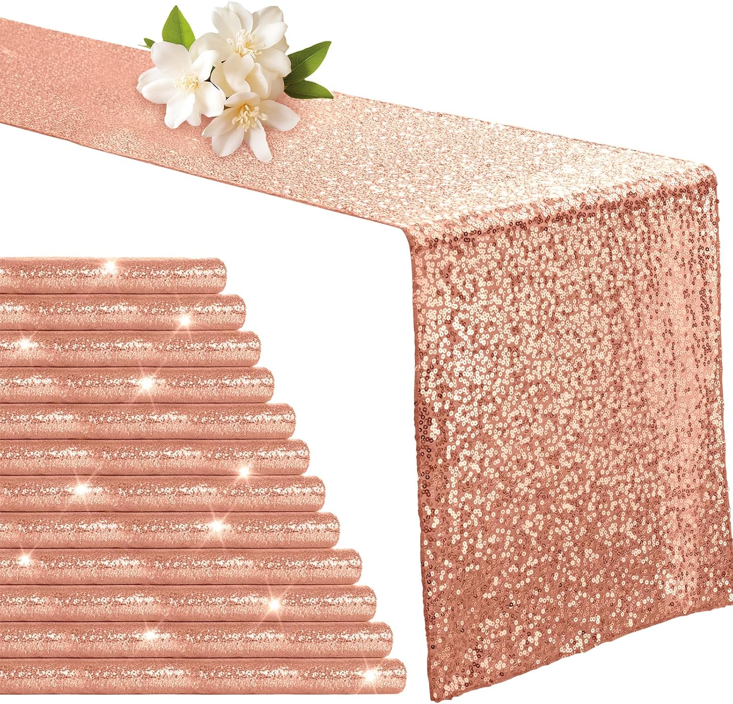 Aormenzy 12 Pack Silver Sequin Table Runner 12" x 72", Glitter Sparkle Sequin Runners for Birthday Party Wedding Banquet & Baby Shower, Party Table Decorations Supplies