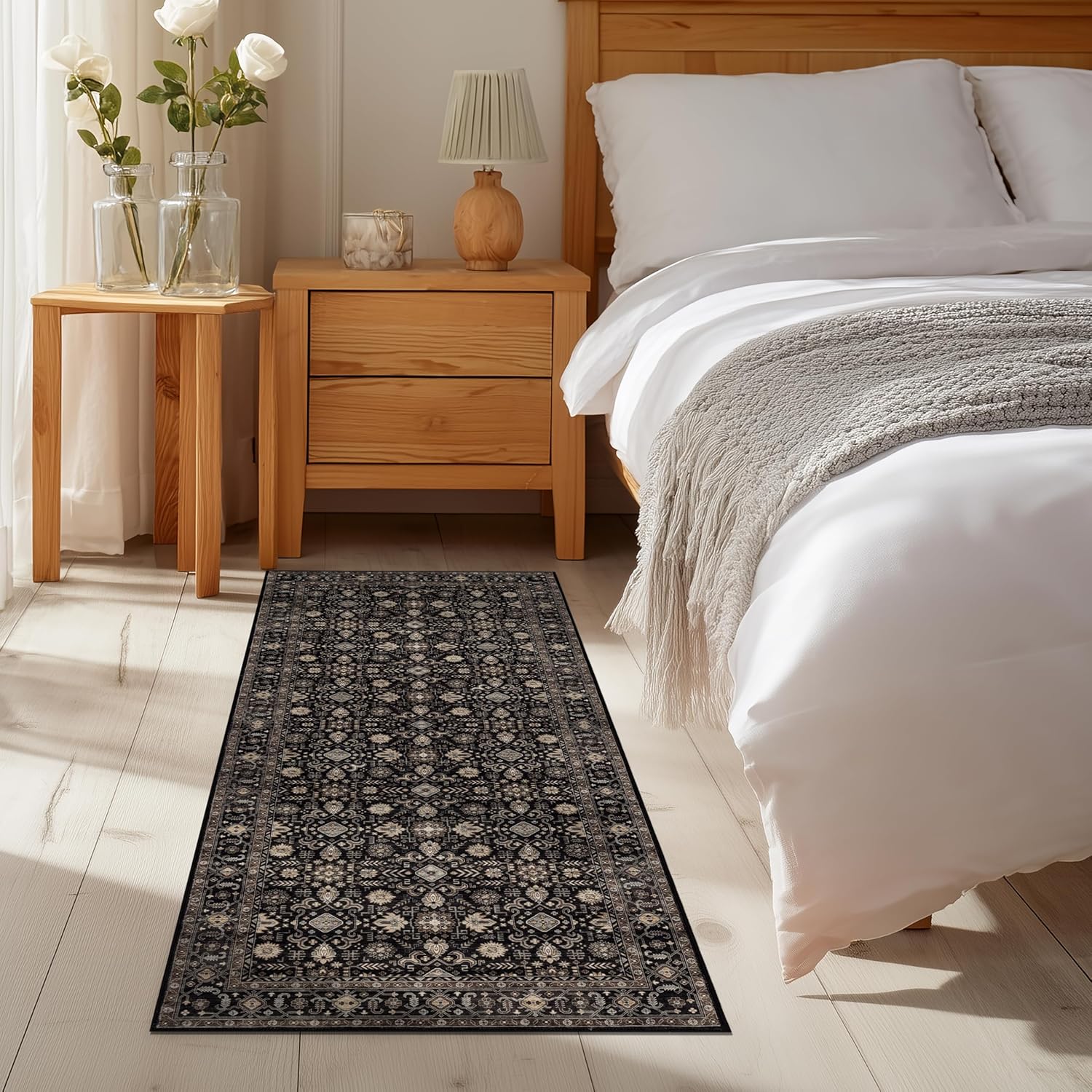 Ruaruarug Area Rug Non Slip Machine Washable Ultra Soft Living Room/Bedroom/Kitchen/Outdoor/Classroom Black Grey, 8'×10'