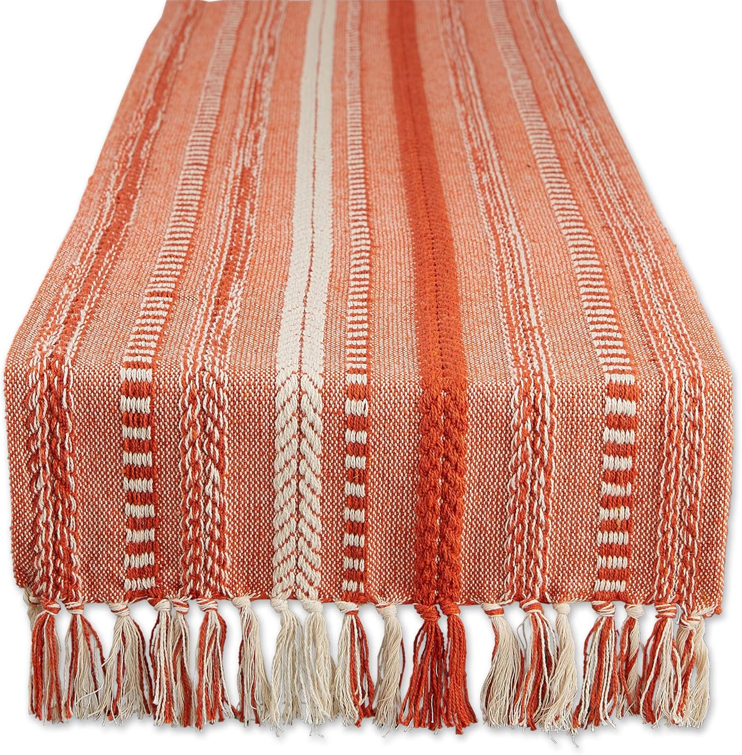 DII Farmhouse Braided Stripe Table Runner Collection, 15x108 (15x113, Fringe Included), French Blue