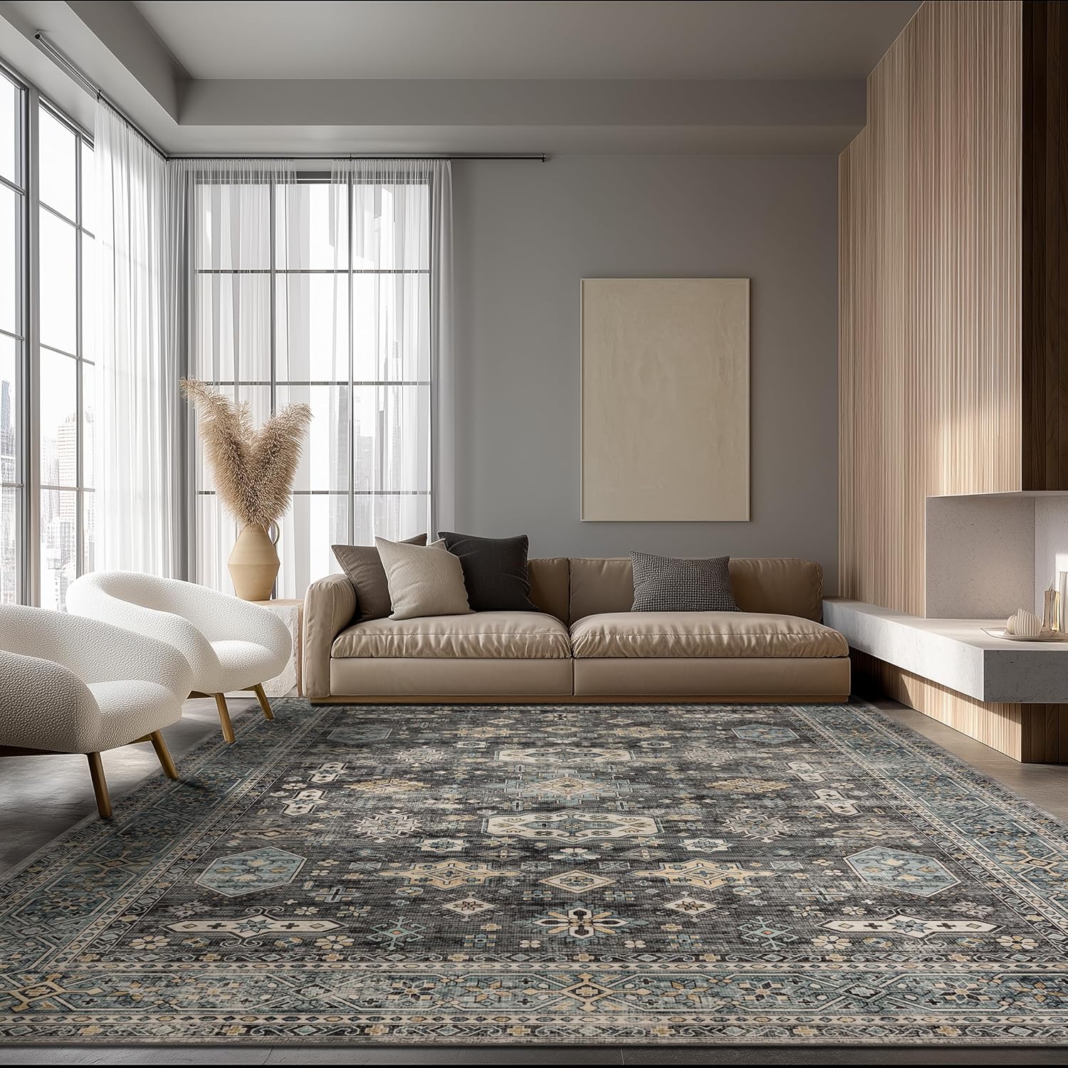 Ruaruarug Area Rug Non Slip Machine Washable Ultra Soft Living Room/Bedroom/Kitchen/Outdoor/Classroom Black Grey, 8'×10'