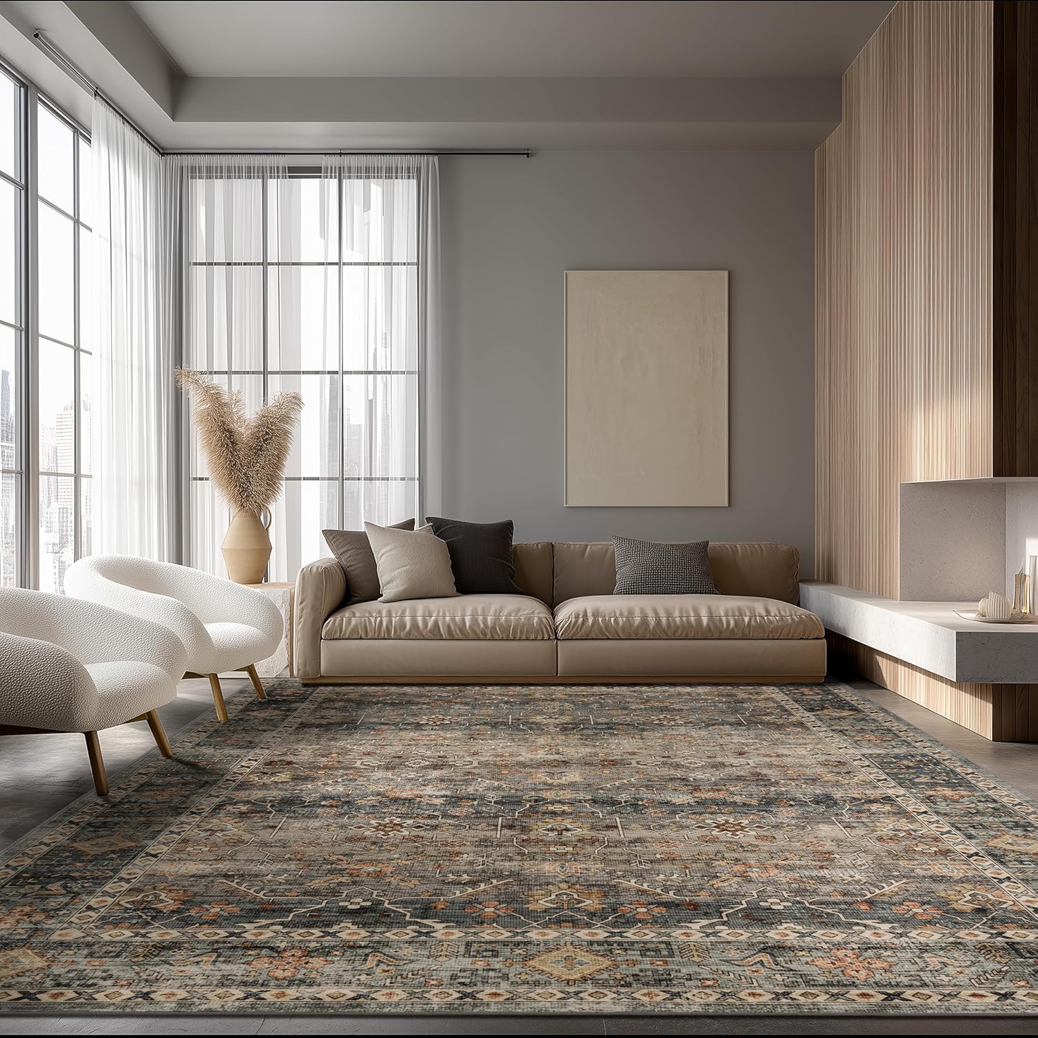 Ruaruarug Area Rug Non Slip Machine Washable Ultra Soft Living Room/Bedroom/Kitchen/Outdoor/Classroom Black Grey, 8'×10'