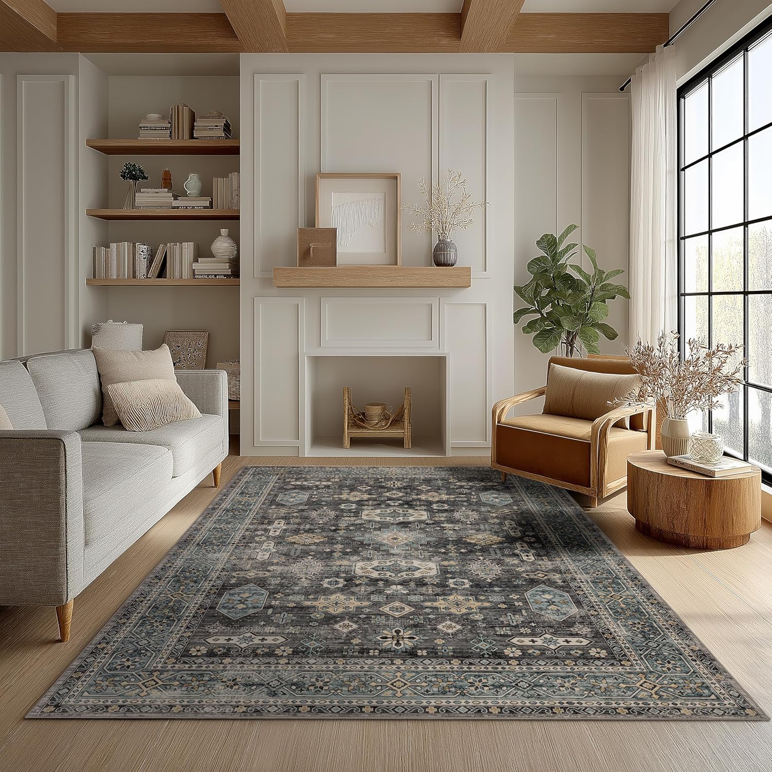 Ruaruarug Area Rug Non Slip Machine Washable Ultra Soft Living Room/Bedroom/Kitchen/Outdoor/Classroom Black Grey, 8'×10'