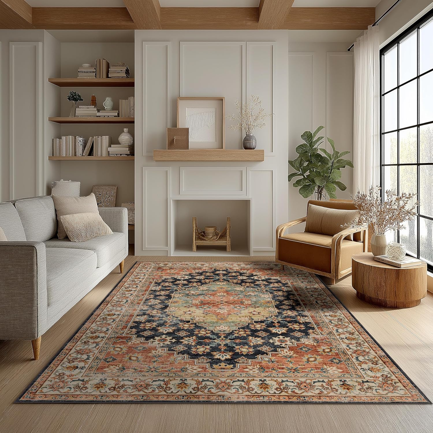 Ruaruarug Area Rug Non Slip Machine Washable Ultra Soft Living Room/Bedroom/Kitchen/Outdoor/Classroom Black Grey, 8'×10'