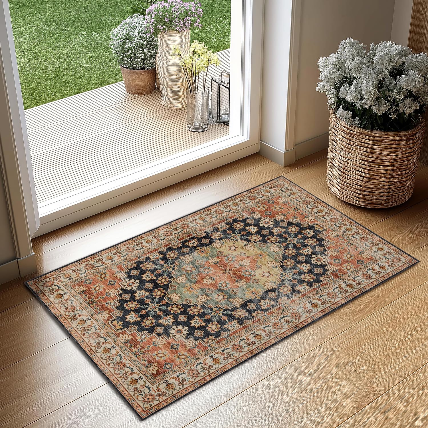 Ruaruarug Area Rug Non Slip Machine Washable Ultra Soft Living Room/Bedroom/Kitchen/Outdoor/Classroom Black Grey, 8'×10'