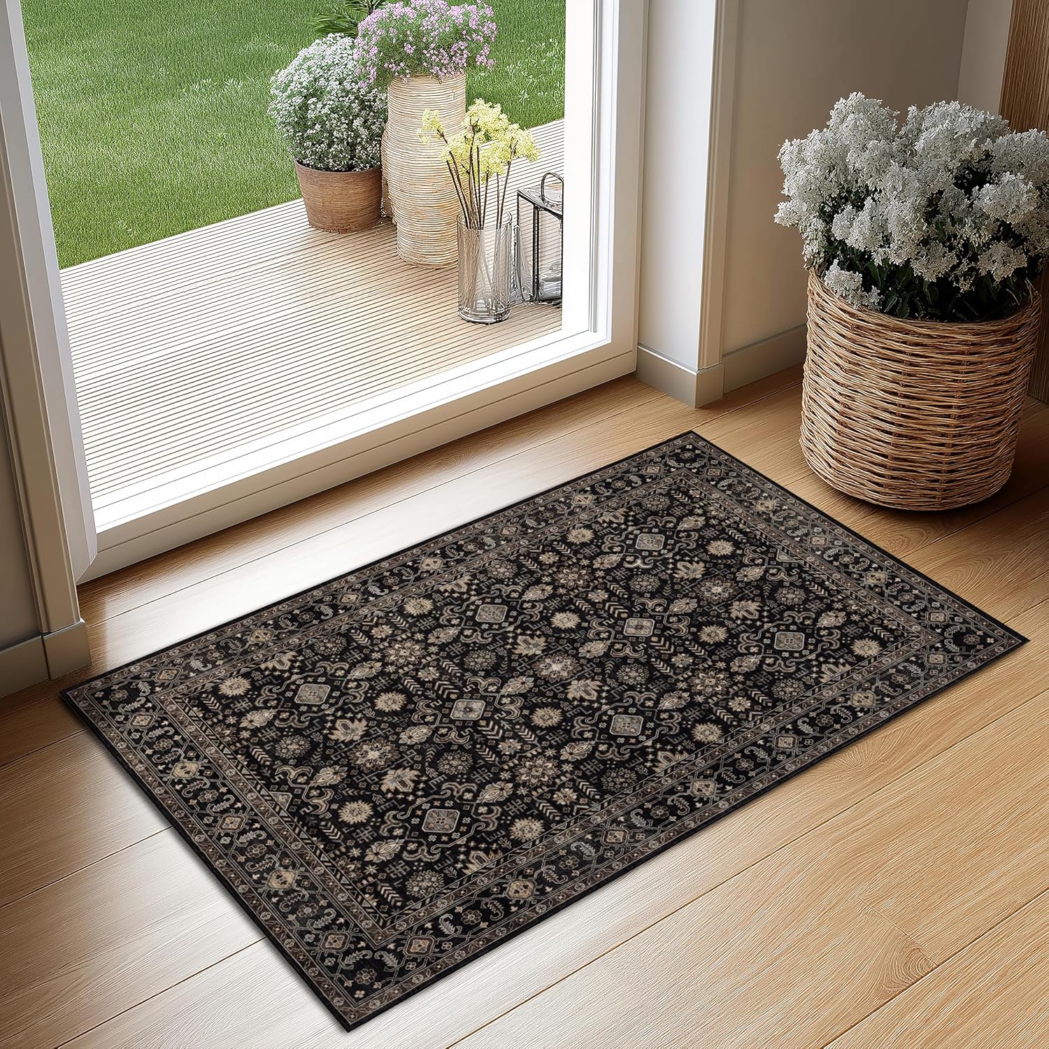 Ruaruarug Area Rug Non Slip Machine Washable Ultra Soft Living Room/Bedroom/Kitchen/Outdoor/Classroom Black Grey, 8'×10'