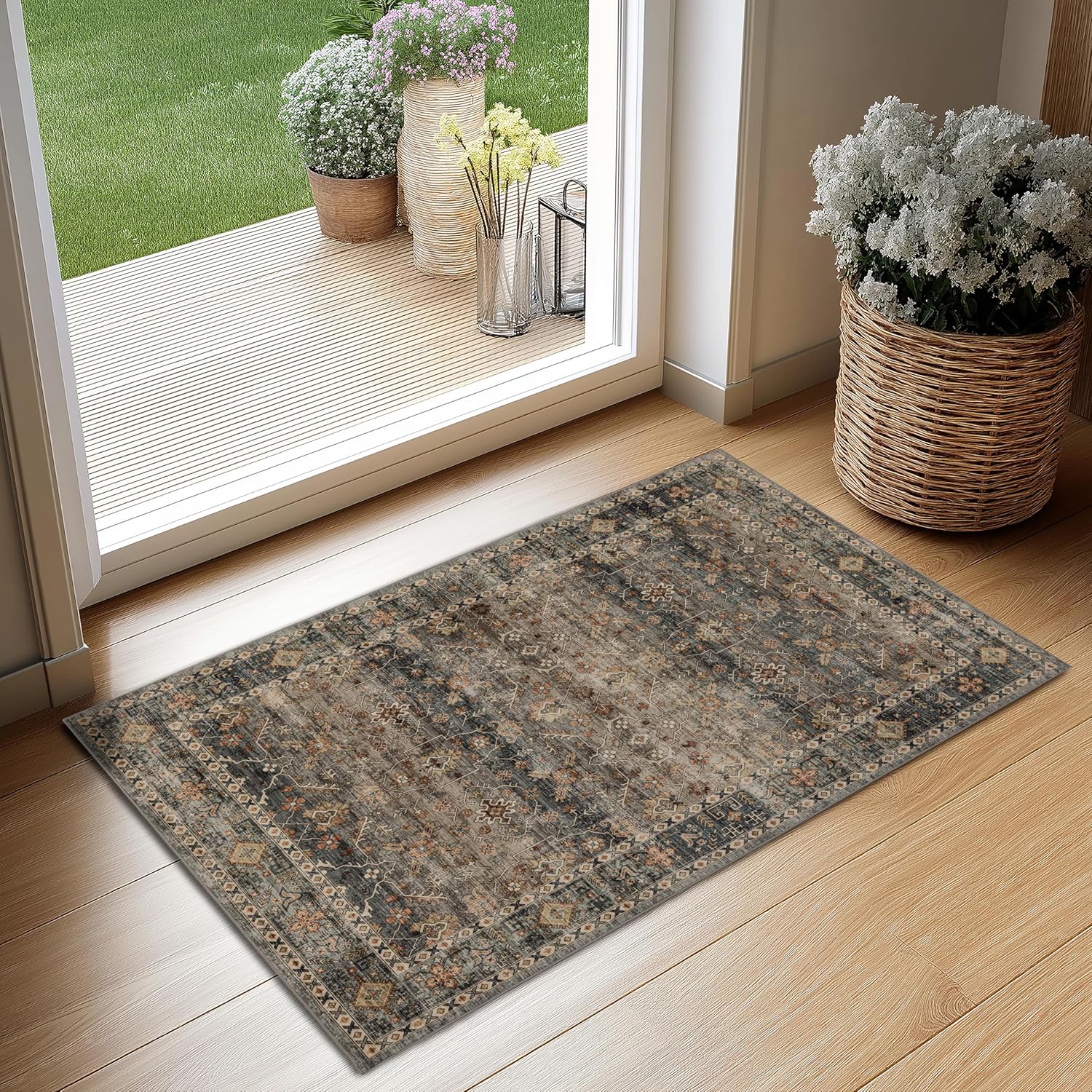 Ruaruarug Area Rug Non Slip Machine Washable Ultra Soft Living Room/Bedroom/Kitchen/Outdoor/Classroom Black Grey, 8'×10'