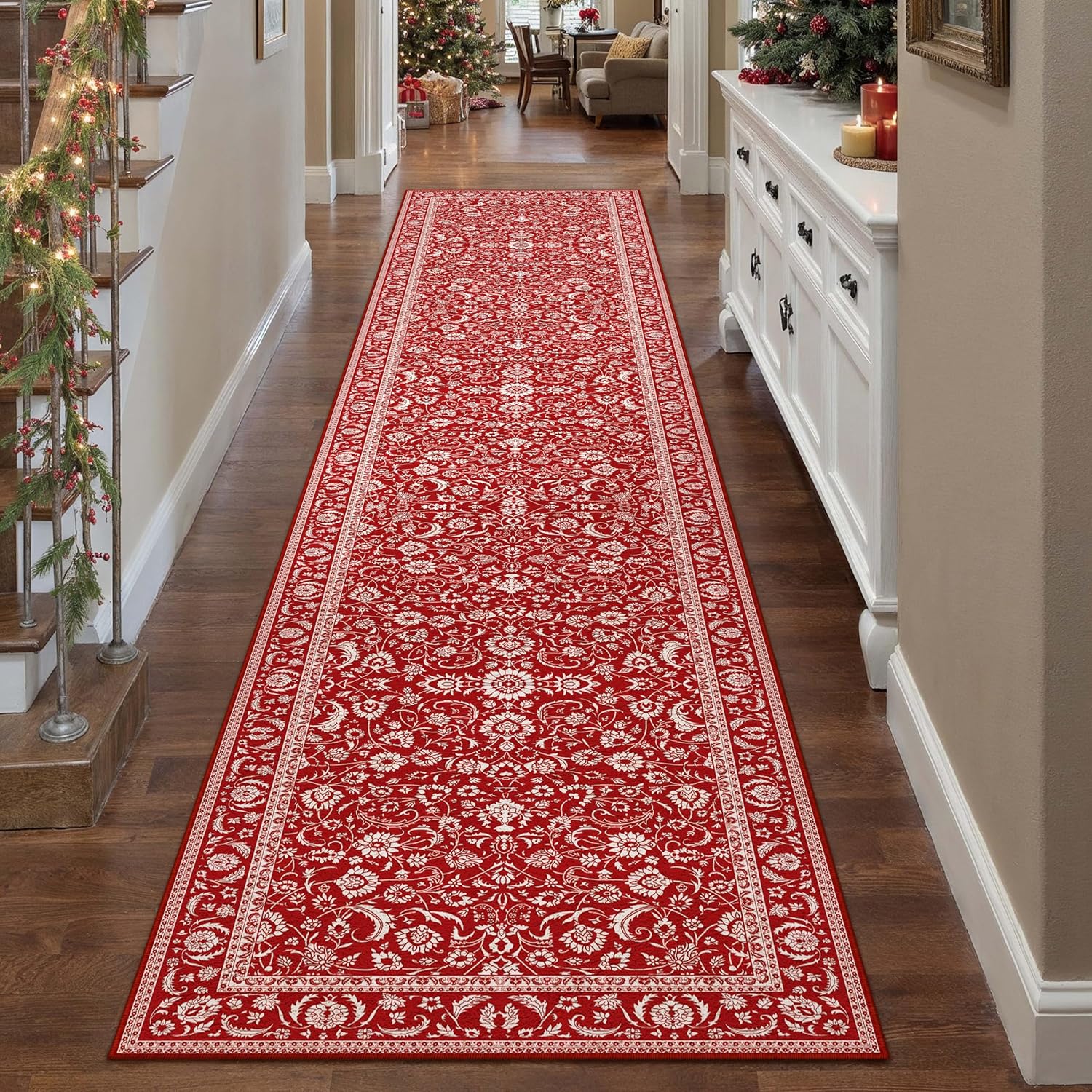 HUGEAR 8x10 Machine Washable Rugs Brown Hallway Large Area Rug Indoor Accent Rug Floral Low Pile Carpet Soft Throw Aesthetic Rug Bedroom Living Room Office Dining Room Kitchen Laundry Room